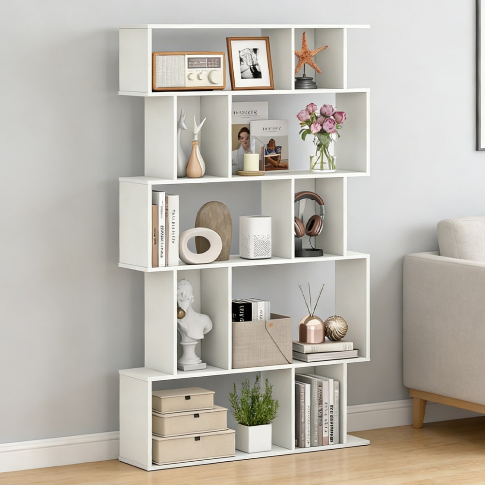Geometric Bookshelf 5-tier Bookcase With Open Shelves And Storage_voghion.com